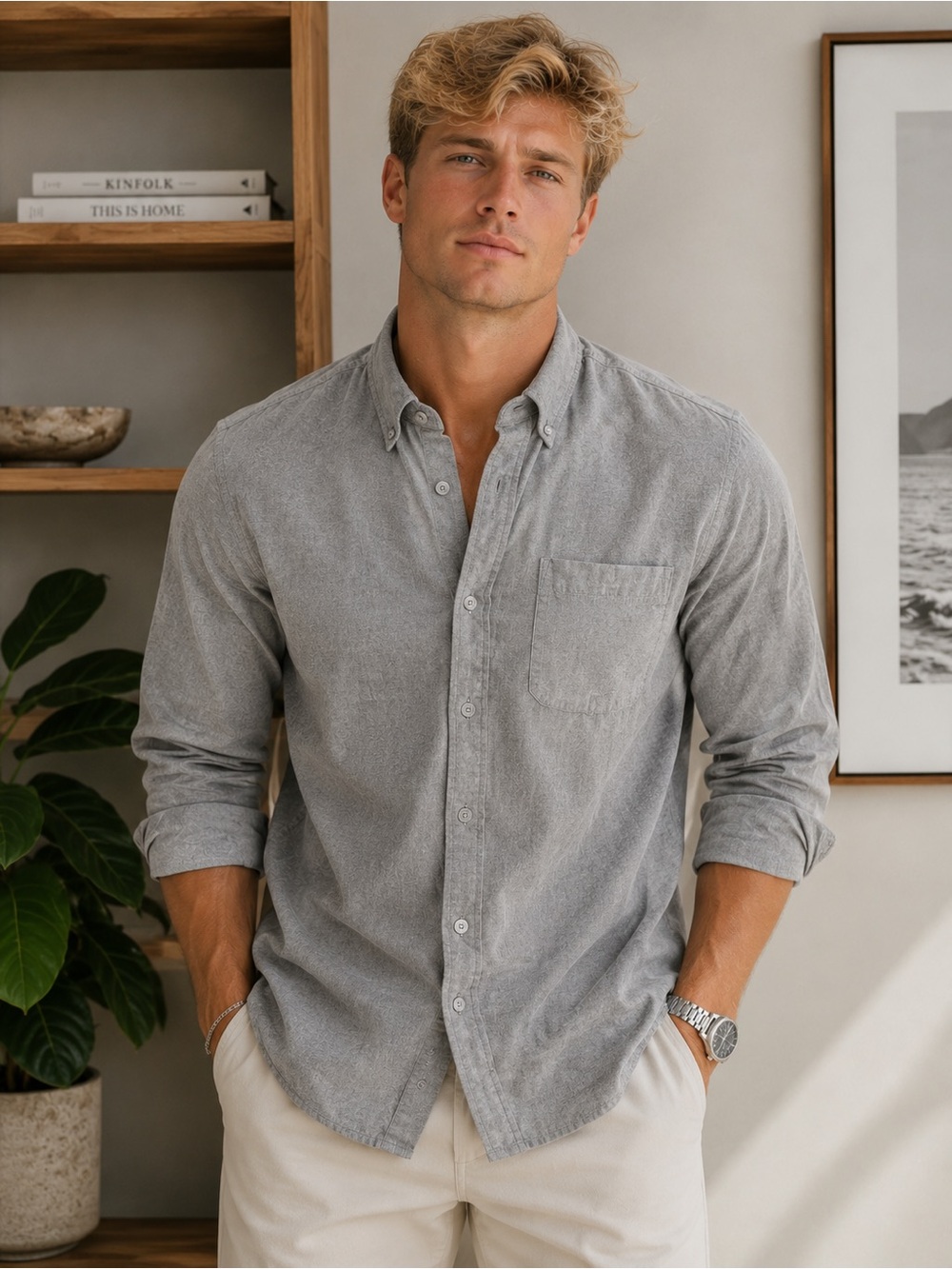 UNIQLO Men’s Gray Flannel Long Sleeve Button-Down Shirt Size M
